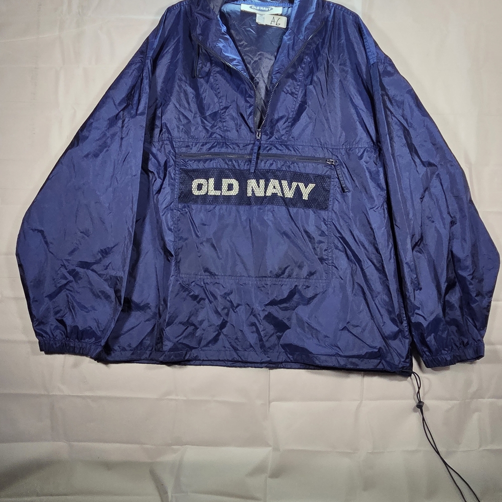 Y2K Old Navy Navy Blue Windbreaker Pullover, Size XXL.